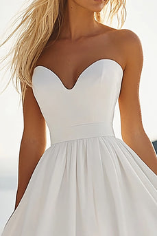 Strapless White A Line Tea Length Graduation Dress