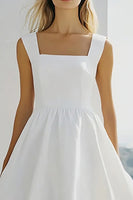Load image into Gallery viewer, White A Line Square Neck Chiffon Graduation Dress