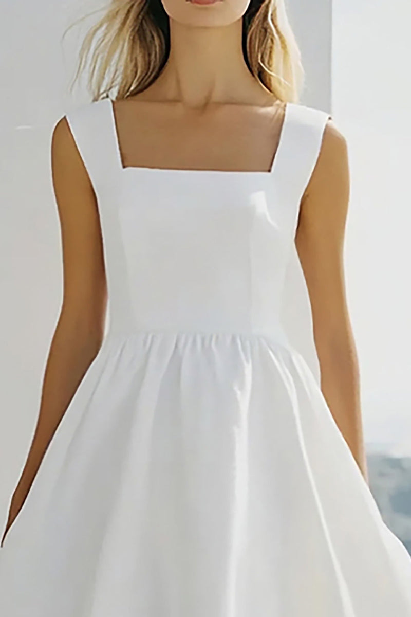 Load image into Gallery viewer, White A Line Square Neck Chiffon Graduation Dress