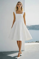Load image into Gallery viewer, White A Line Square Neck Chiffon Graduation Dress