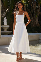 Load image into Gallery viewer, A Line White Spaghetti Straps Ankle Length Graduation Dress