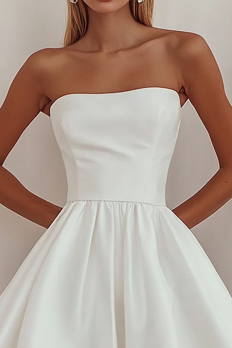 Load image into Gallery viewer, White A Line Strapless Ruched Short Graduation Dress