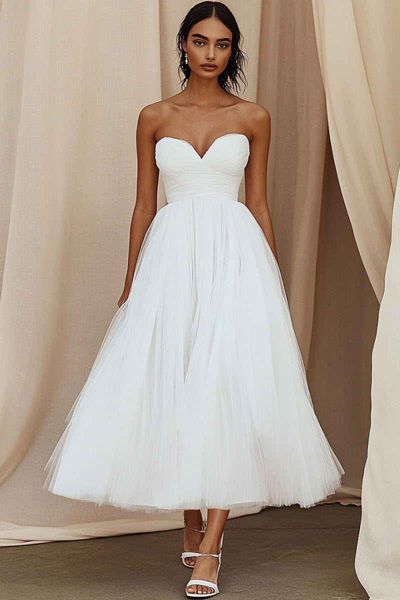 Load image into Gallery viewer, Sweetheart Tulle White A Line Long Graduation Dress