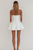 Load image into Gallery viewer, Simple White A Line Satin Strapless Short Graduation Dress