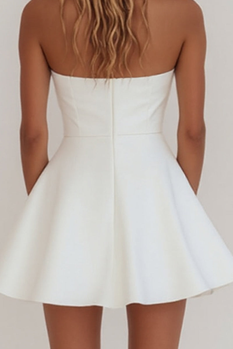 Load image into Gallery viewer, Simple White A Line Satin Strapless Short Graduation Dress