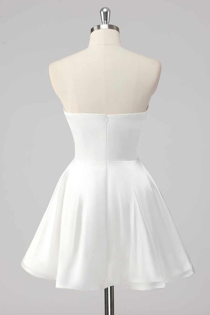 Load image into Gallery viewer, Simple White A Line Satin Strapless Short Graduation Dress