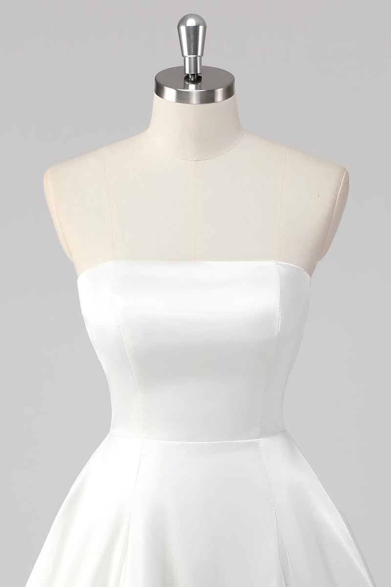 Load image into Gallery viewer, Simple White A Line Satin Strapless Short Graduation Dress