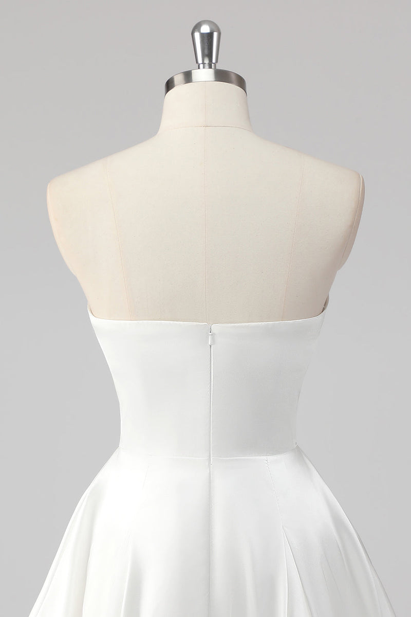 Load image into Gallery viewer, Simple White A Line Satin Strapless Short Graduation Dress