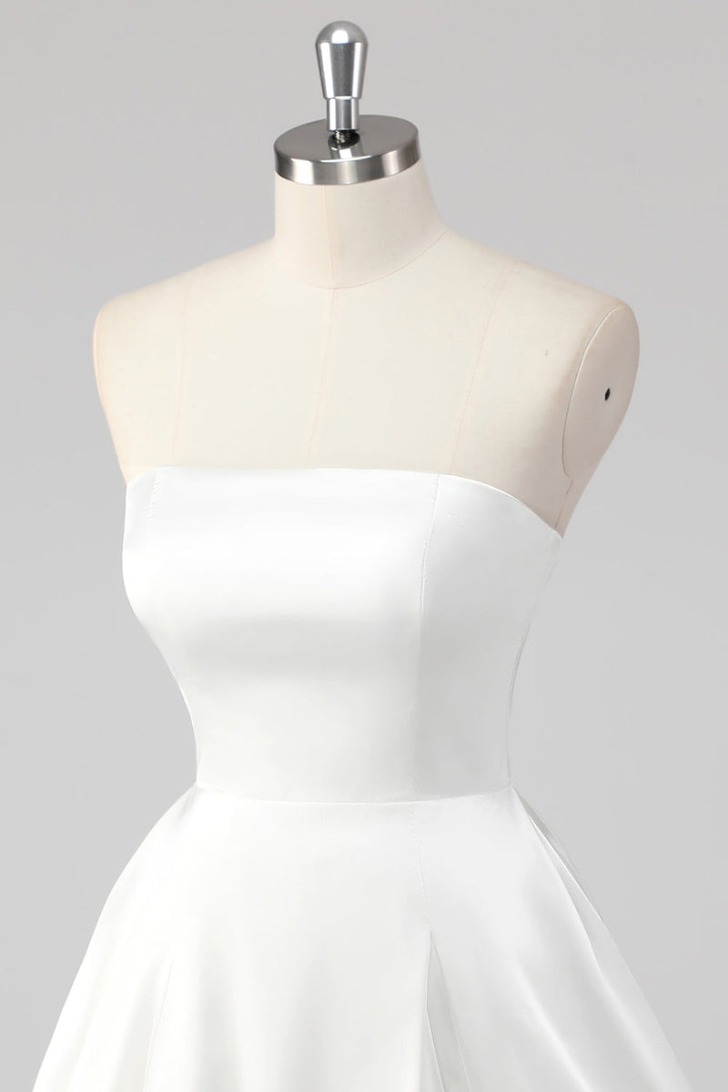Load image into Gallery viewer, Simple White A Line Satin Strapless Short Graduation Dress