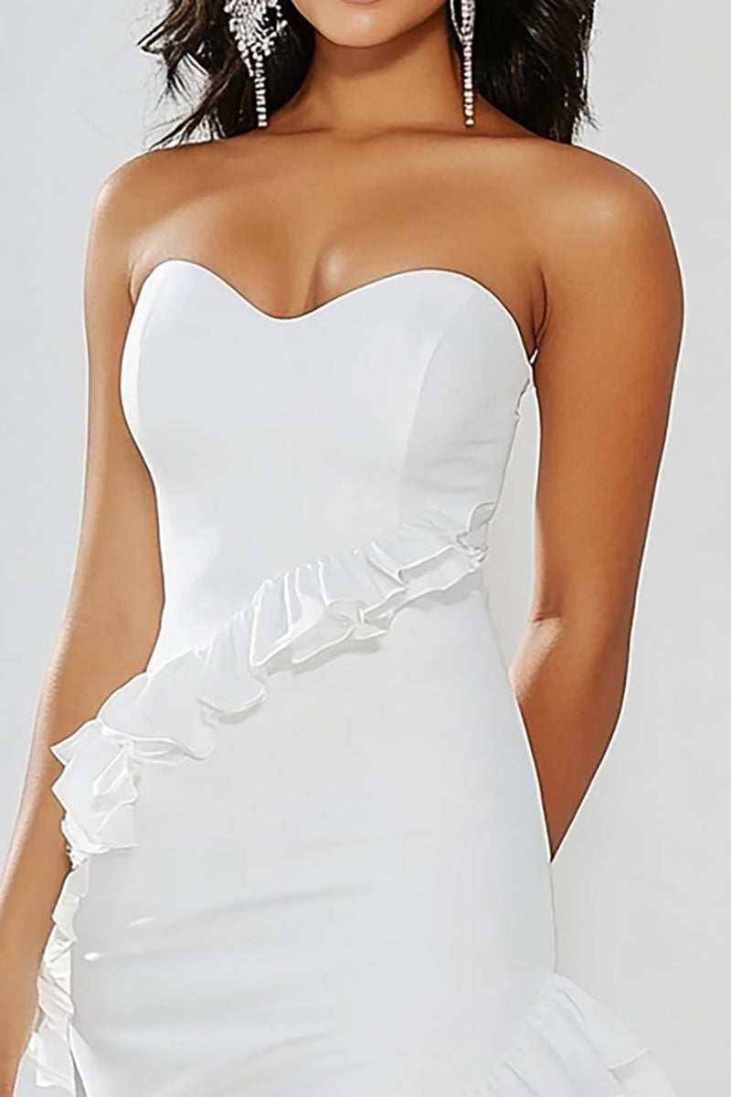 Load image into Gallery viewer, White Chic Asymmetrical Sweetheart Graduation Dress with Ruffles