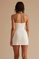 Load image into Gallery viewer, White Halter Satin Bodycon Keyhole Mini Length Graduation Dress