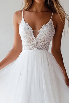 White A Line Tulle Bridal Shower Dress with Embroidery