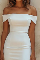 Load image into Gallery viewer, White Sheath Off the Shoulder Satin Bridal Shower Dress