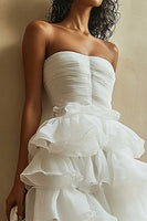 Load image into Gallery viewer, White A Line Strapless Ruched Tiered Long Engagement Dress