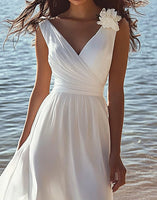 Load image into Gallery viewer, White Chiffon A Line V-Neck Long Engagement Dress