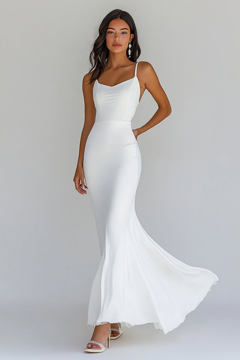 Load image into Gallery viewer, Chiffon Sheath White Spghetti Straps Engagement Dress