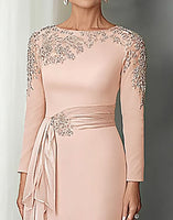 Load image into Gallery viewer, Elegant Blush Satin Sheath Mother of the Bride Dress with Long Sleeves