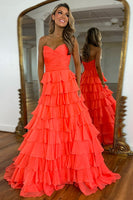 Load image into Gallery viewer, Princess Orange Tulle A Line Sweetheart Long Prom Dress with Ruffles