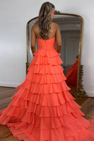 Load image into Gallery viewer, Princess Orange Tulle A Line Sweetheart Long Prom Dress with Ruffles