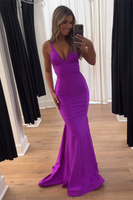 Load image into Gallery viewer, Blue Satin Mermaid Lace-Up Back Long Prom Dress