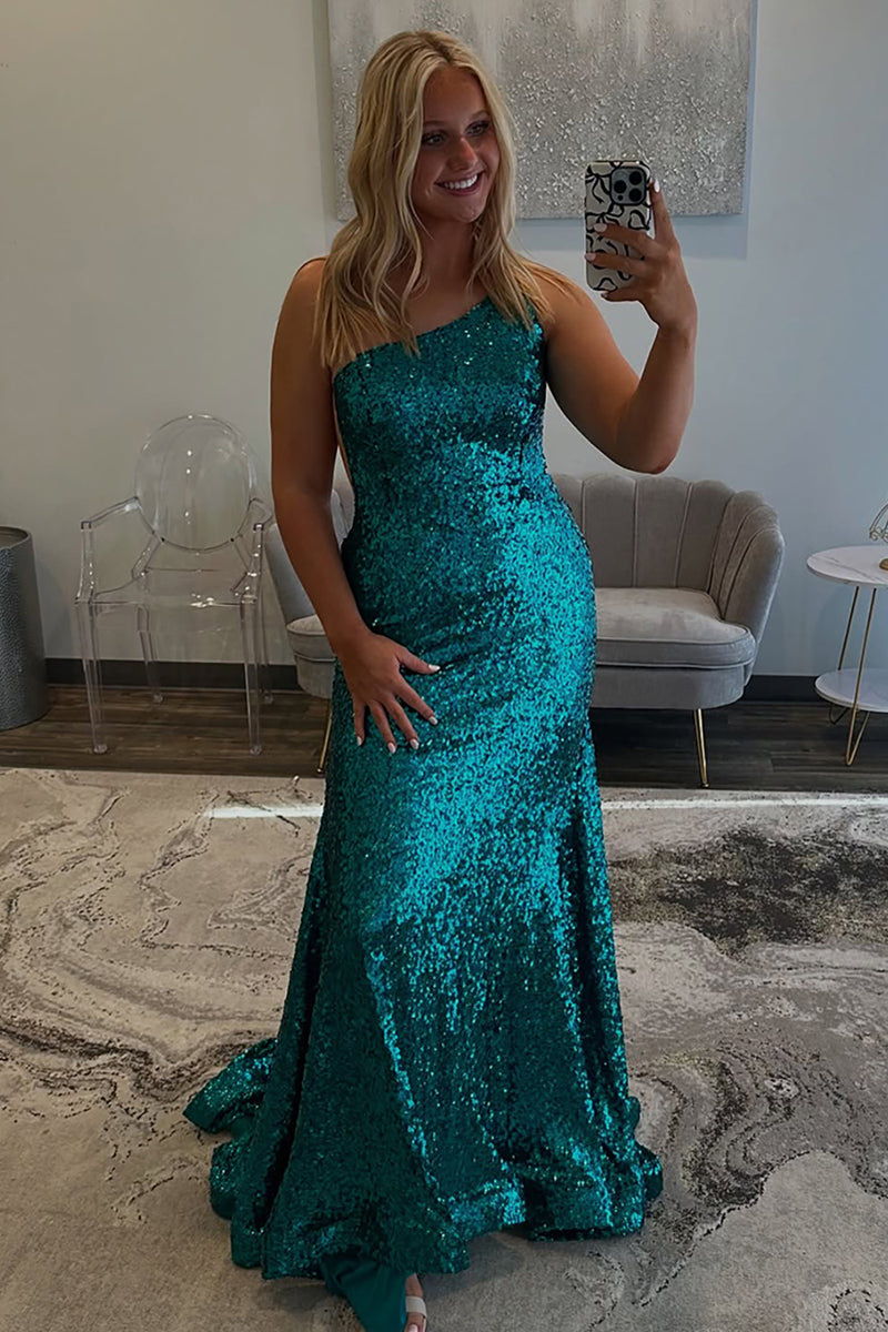 Load image into Gallery viewer, Sparkly Blue Sheath Sequins Long Prom Dress