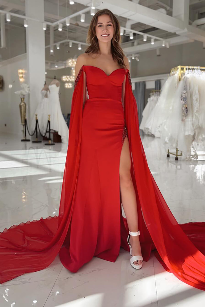 Load image into Gallery viewer, Red Sheath Satin Long Prom Dress with Slit