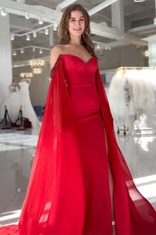 Red Sheath Satin Long Prom Dress with Slit
