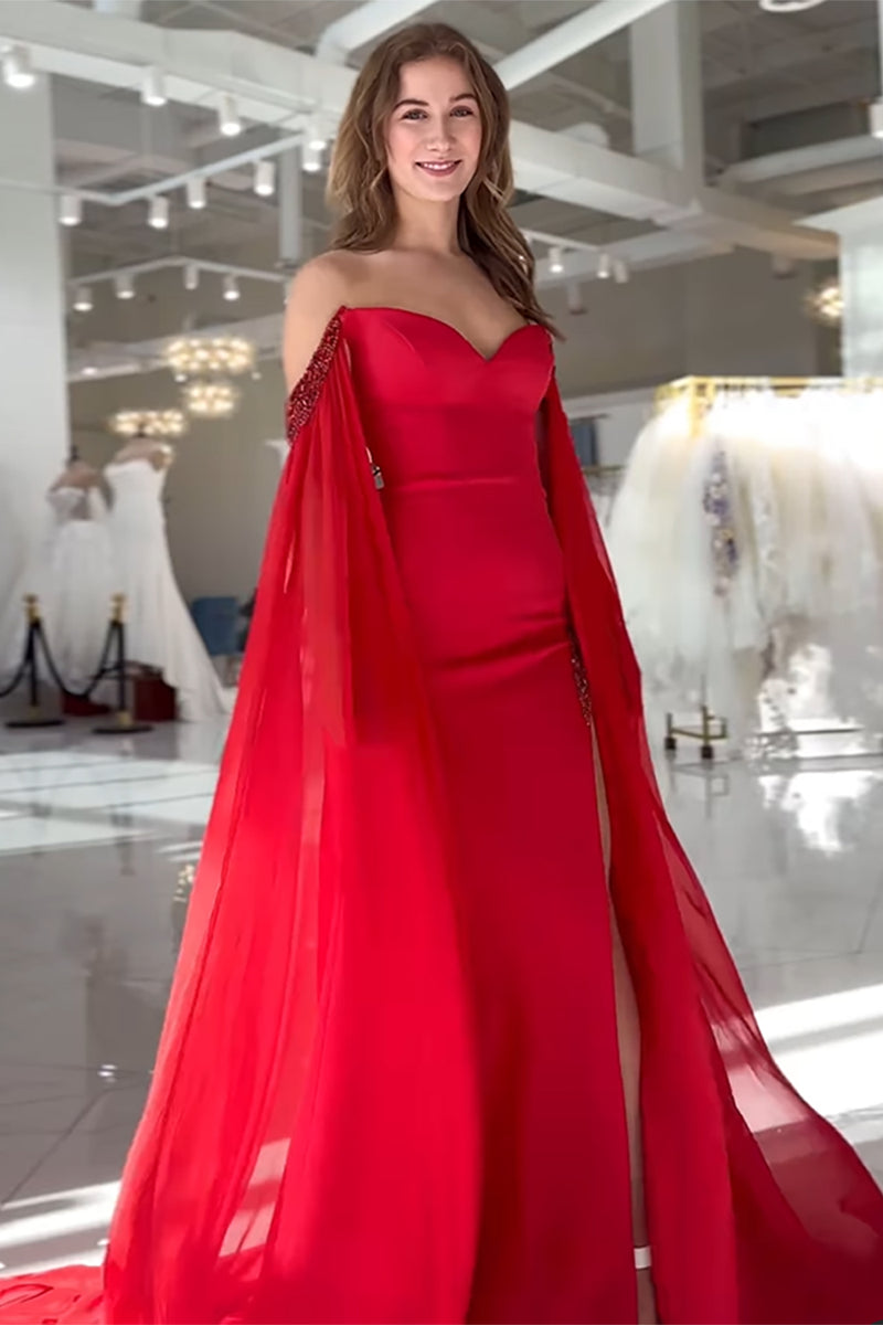 Load image into Gallery viewer, Red Sheath Satin Long Prom Dress with Slit