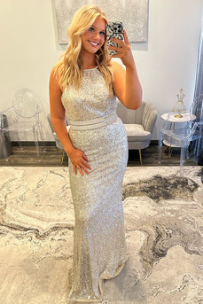 Sparkly Sliver Sequin Mermaid Long Prom Dress