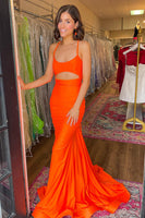 Load image into Gallery viewer, Light Blue Satin Mermaid Long Prom Dress with Keyhole