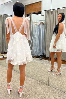 Princess White Organza Floral A Line Short Graduation Dress
