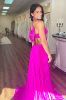 Load image into Gallery viewer, Princess Fuchsia Satin A Line Pleated Long Prom Dress