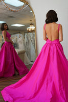 Load image into Gallery viewer, Princess Fuchsia Satin A Line Long Prom Dress with Slit