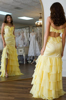 Load image into Gallery viewer, Yellow Chiffon Mermaid Long Prom Dress with Ruffles