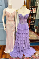 Load image into Gallery viewer, Princess Lilac Chiffon Corset A Line Long Prom Dress with Ruffles