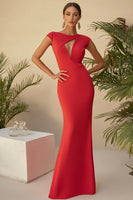 Load image into Gallery viewer, Red Scoop Sheath Long Formal Dress