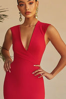 Load image into Gallery viewer, Red Sheath V-Neck Long Formal Dress