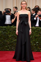 Load image into Gallery viewer, Black Bowknot Satin Strapless Gala Dress