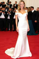 Load image into Gallery viewer, White Sheath Cold Shoulder Long Gala Dress with Beading