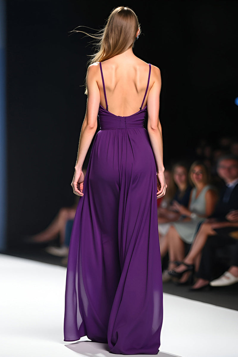 Load image into Gallery viewer, Spaghetti Straps Dark Purple Long Gala Jumpsuit