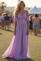 Load image into Gallery viewer, Lilac A Line Pleated Chiffon Formal Dress with Ruffles