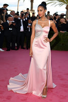 Load image into Gallery viewer, Blush Beaded Sheath Long Gala Dress with Slit