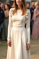 Load image into Gallery viewer, Apricot Scoop Floral A Line Long Formal Dress with Sleeves