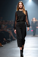 Load image into Gallery viewer, Scoop Black Column Gala Jumpsuit with Long Sleeves