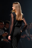 Load image into Gallery viewer, Scoop Black Column Gala Jumpsuit with Long Sleeves