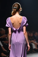 Load image into Gallery viewer, Purple A Line Ruched Long Gala Dress with Short Sleeves