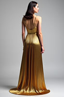 Load image into Gallery viewer, Golden Metallic A Line Long Prom Dress
