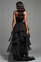 Load image into Gallery viewer, A Line Black Tiered Long Tulle Prom Dress