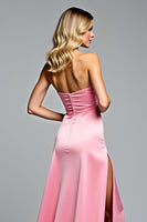 Load image into Gallery viewer, Hot Pink Bowknot Strapless Long Prom Dress with Slit