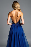 Load image into Gallery viewer, Royal Blue A Line Long Prom Dress with Beading